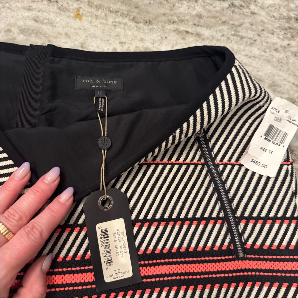 rag & bone Black, White & Coral Striped Knit Skirt